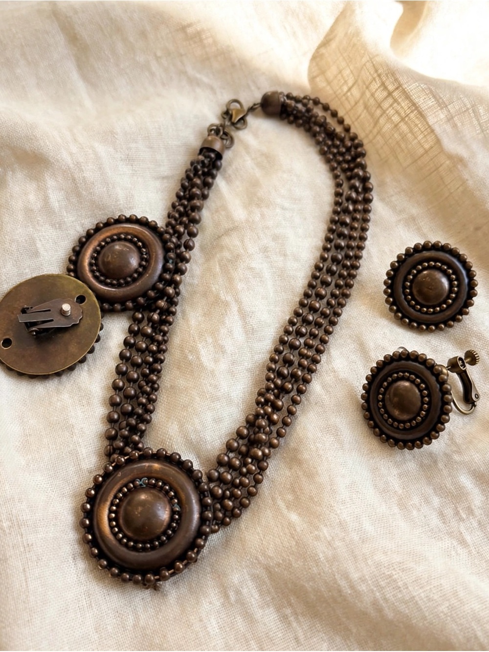 Vintage Bronze Multi-Strand Medallion Necklace Set